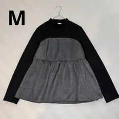 tal.by yumi. ハイネック切替プルオーバー チェック ぺプラム M 黒