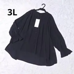 新品 大きいサイズ 3L バニラスタジオ 袖プリーツ ブラウス 黒 ブラック