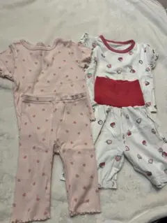 ベビーパジャマセット 90cm ハート柄 イチゴ柄