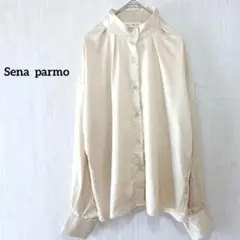Sena parmo 光沢 長袖シャツ 襟 アイボリー サテン風　M ゆったり