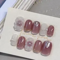 ネイルチップ ノーマル ぷっくりフラワー ニュアンス ピンク ネイル