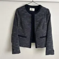 anySiS ノーカラージャケット ミドル丈 ツイード ラメ 1 紺 ネイビー