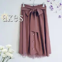 axes ウエストリボンパールボタン裾レースフレアスカート（フリーサイズ）ピンクのサムネイル