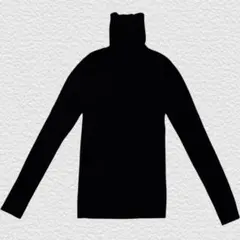 ICBリブ編みタートルネックニット 長袖S ウール100%ブラック