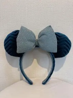 【美品】ディズニー カチューシャ ミニー ベロア キルティング ネイビー ブルー