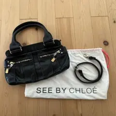 【極美品/保存袋付】シーバイクロエ ワンハンドバッグ レザー 手提げ 黒 A4可 極美品/保存袋付】シーバイクロエ ワンハンドバッグ レザー
