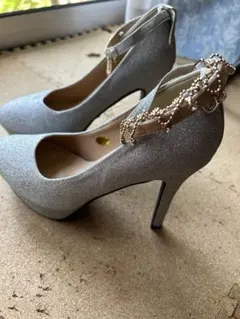 Jouer アンクルストラップラメプラットフォーム　グリッターパンプスL