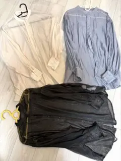 バンドカラーシアーシャツ　シアーシャツ　春夏服　ノーカラーシアーシャツ　3枚美品