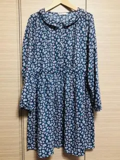 eheka sopo 花柄ネイビー長袖膝丈ワンピース