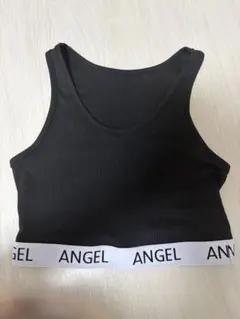 SHEIN ANGELロゴ リブタンクトップ ブラック S