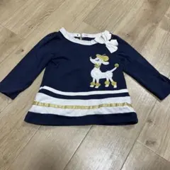 犬刺繍付きネイビーTシャツ 12M