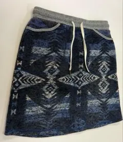 ブルー系 オルテガ風ネイティブ柄のニットスカート