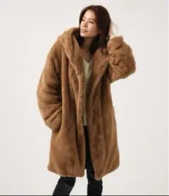 AZUL by MOUSSY フード付きファーコート ブラウン　M