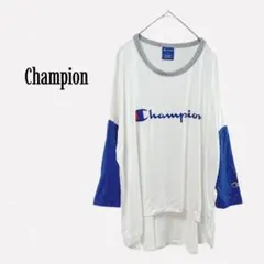 チャンピオン 【M】Tシャツ ドロップショルダー ロゴプリント アシンメトリー