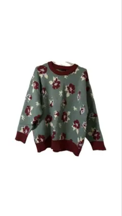 CORG 花柄 グリーン ニットセーター 長袖