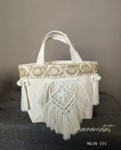 マクラメトートバッグキャンバス（小） （刺繍リボン）！お値下げ価格！
