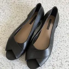 オープントゥシューズ ブラック 合成皮革