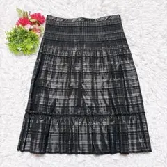【レリアン】美品フレアスカート（13+）ブラック グレー チェック エレガンのサムネイル