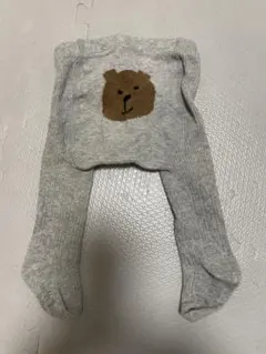 グレー ベビータイツ クマ刺繍