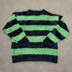 フワフワ緑と黒ストライプニットセーター