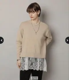 CADUNE レースキャミ付きスプリングカラー綿カシプルオーバー