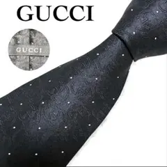 美品 GUCCI ネクタイ GG柄 ドット 刺繍 ブラック 黒