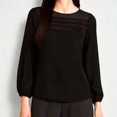 【美品】ANAYI アナイ シフォンレース切替 ブラウス 黒 38 M長袖 上品