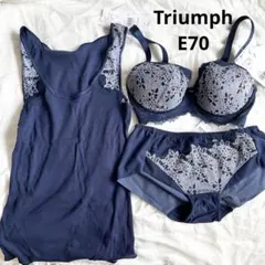 Triumph ネイビー 花柄刺繍 ブラジャーショーツセット