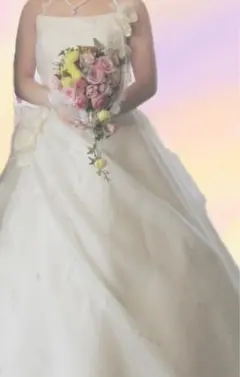 ウェディングドレス Aライン 編み上げ ロングトレーン 上品 前撮り 結婚式