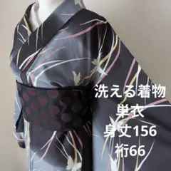 【三花】洗える着物　単衣　蝶柄　リサイクル　リユース　ka1