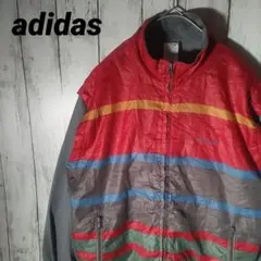 アディダス　ジャージ　ナイロン　マルチカラー　ボーダー　S　赤　黄　青　古着