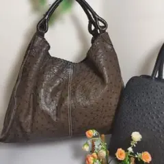 本日のみ⑦良品オーストリッチレザーブラウントートバッグ・プレゼント付