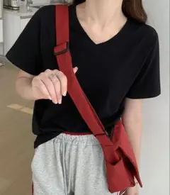Vネック 半袖Tシャツ ブラック