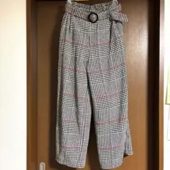 Pumpkin チェック柄 ワイドレッグスラックス　千鳥格子　あたたかパンツ