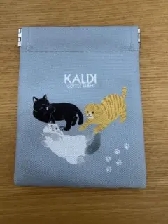 KALDI 猫イラスト ポーチ グレー