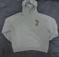 グレー 刺繍ロゴ ハイネック パーカー スウェット カレッジロゴ 古着