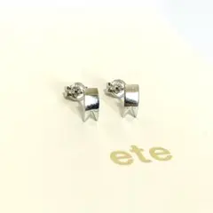 ete/K10WGプチリボン ピアス/プラチナム/K10 K18/廃盤品