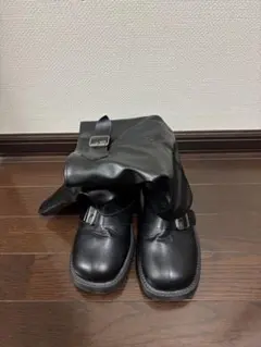 SHINEブラック バックル付き ロングブーツ