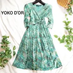 美品【YOKO D'OR】シャーリング袖　タックカシュクールジャージーワンピース