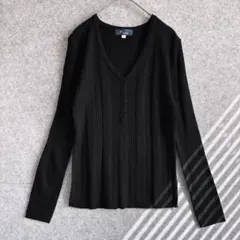 美品【セルフサービス】 ヘンリーネック リブ ニット カットソー (L) イオンのサムネイル