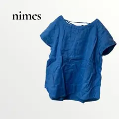ニーム NIMES シャツ ブラウス リネン100％ ブルー 無地 半袖 F 麻のサムネイル