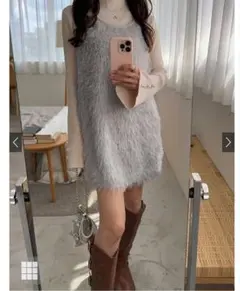 前後2Wayサイドスリットラメフェザーチュニック[fo2075]