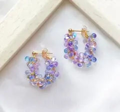 アラスカブルー チェコビーズピアス ハンドメイドピアス