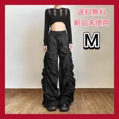 【残り2点】y2k M ブラック ギャザー シャーリング ナイロンパンツ