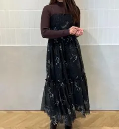 eimy istoire ゾディアック刺繍チュールワンピース 黒 美品