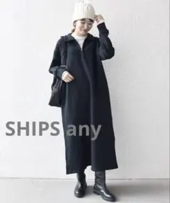 SHIPS any:洗濯機可能USA コットン 裏起毛 ハーフジップ ワンピース