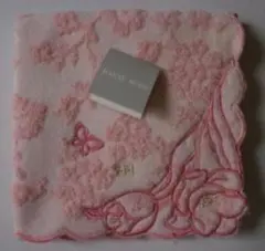 森英恵 ハンカチ タオルハンカチ ピンク 花柄 蝶 ジャガード織り 刺繍