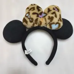 ディズニー　リゾート　カチューシャ　ミニー　リボン　レオパード　ヒョウ柄