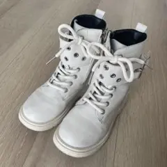 ホワイト レースアップブーツ ジッパー付き