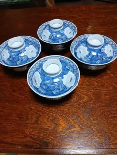 プロフ必読　有田焼 昭栄窯 一珍牡丹蓋丼口径15.5cm 4個セット 美品